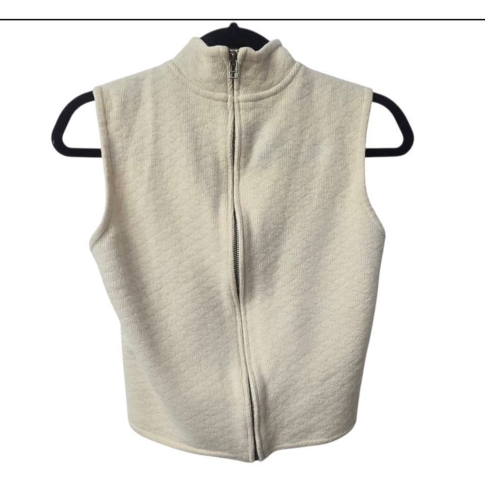 Woolrich Womens 100% Wool Full Zip Quilted Vest Ecru Cream Size L Quiet Luxury